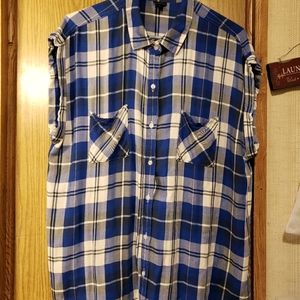 Attention Camp shirt XL 100% Rayon blue & white